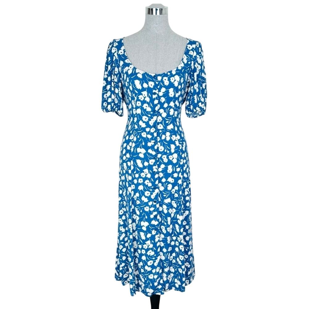 Reformation Beechwood Tulip Dress‎ Blue Floral Button Front